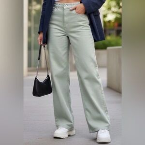 Y2K Baggy Soft H&M Divided Wide Leg Jeans High Waist Sage Green Pistachio Size 4
